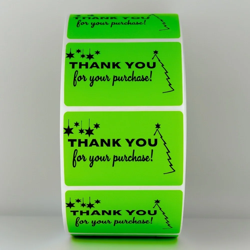 Thank You For Your Purchase Stickers Christmas Tree & Stars - Holiday Packaging